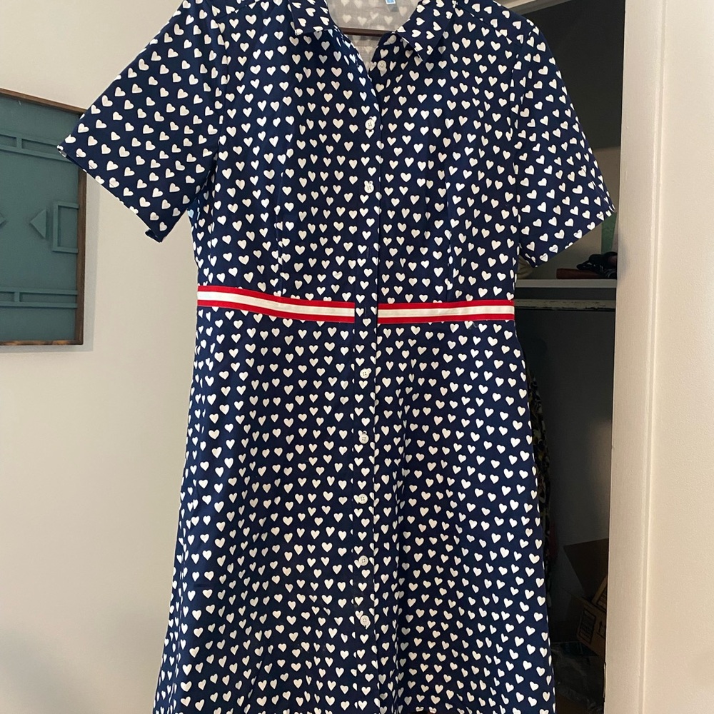 Draper James Navy and White Heart Print Dress